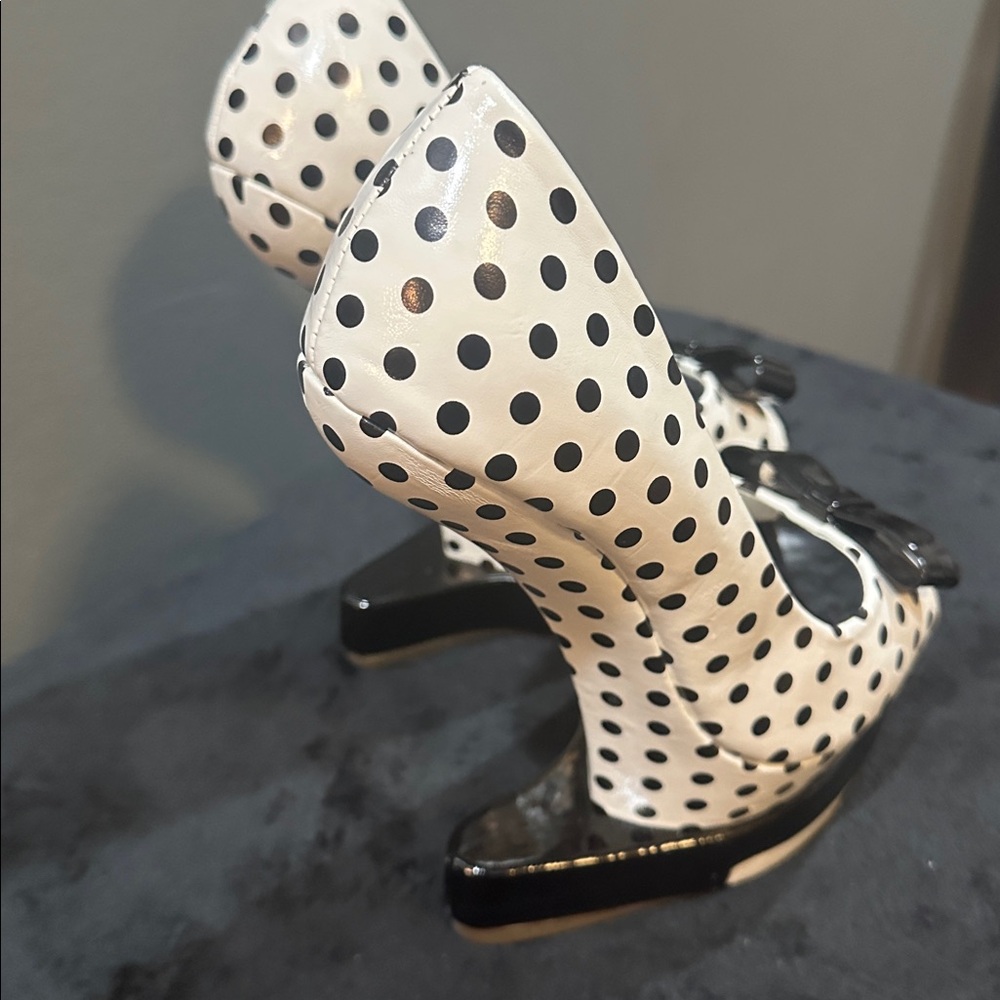 Shoe Republic LA Black and White Polka Dot Platform Heels